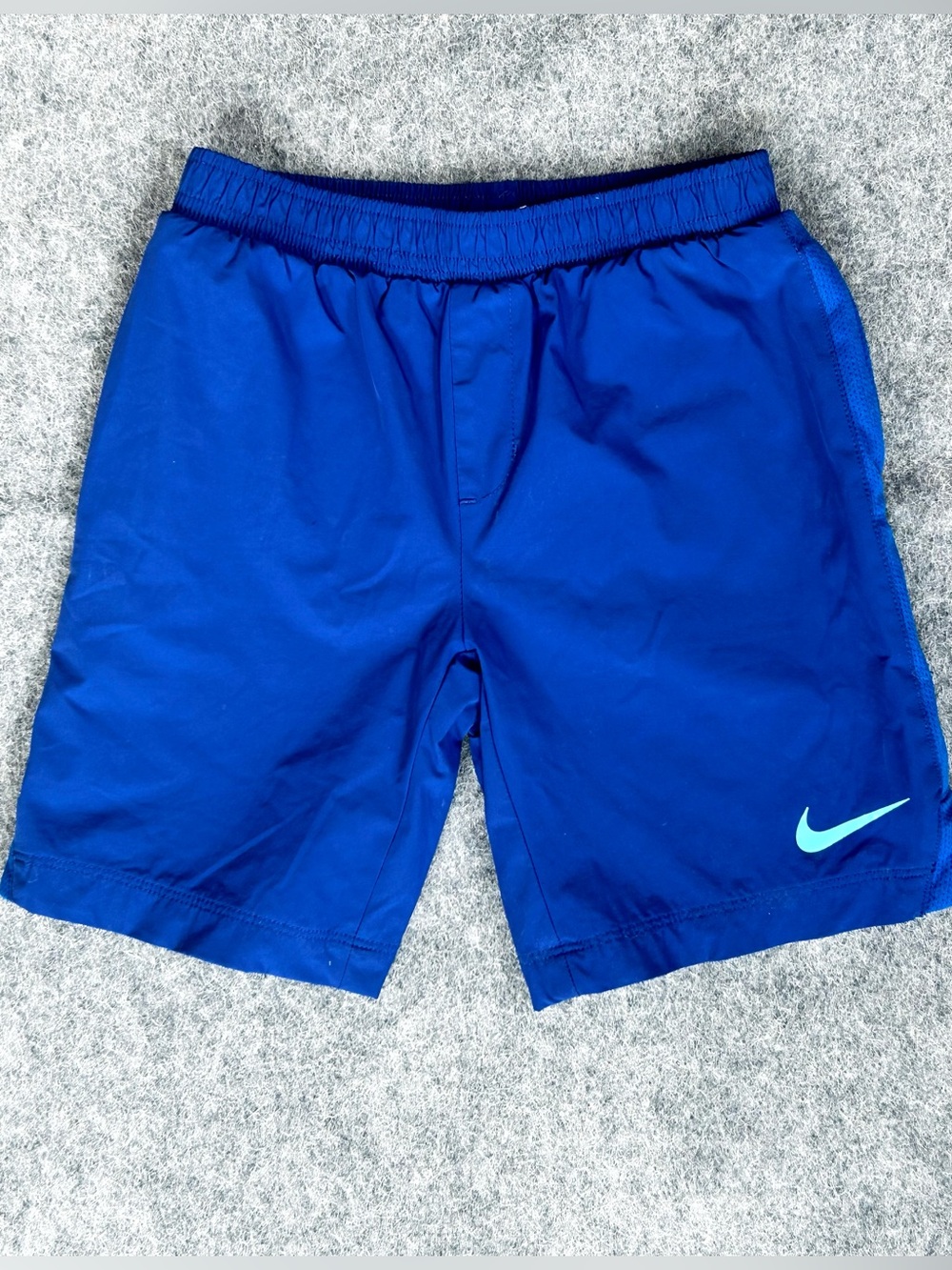 Nike Boys 6 Years Blue Athletic Shorts with Aqua Swoosh